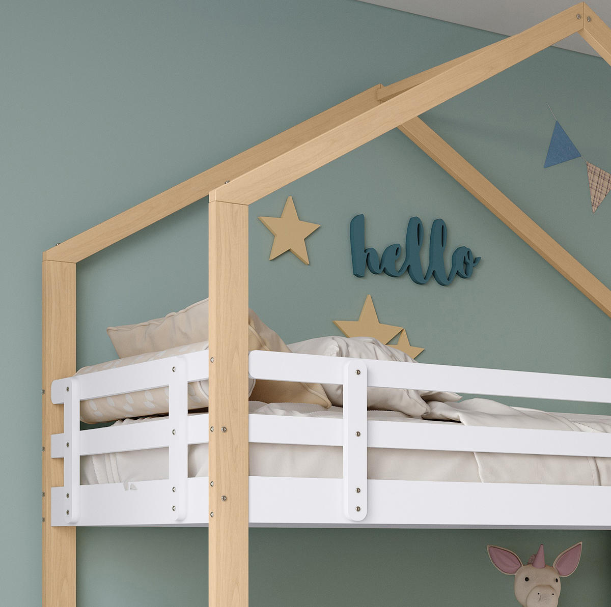 ETAGENBETT mit Ausziehbett und Schubladentreppe 90x200/90x190 cm Natur/Weiß - Weiß, Holzwerkstoff (90/200cm) - Beauniv