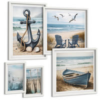 BILDER SET 5er Set - 50x50 cm & 20x30 cm & 40x60 cm Weißer Rahmen - Waldlandschaft, See Łódź - Weiß, Kunststoff (40/60cm) - TULUP