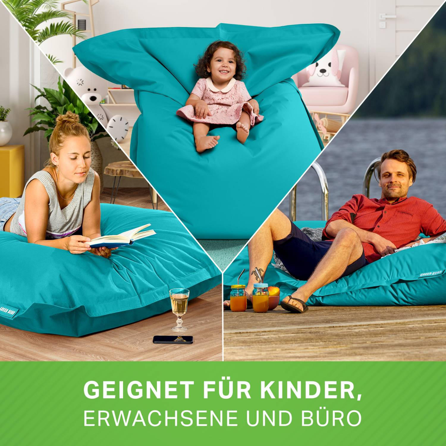 Thumbnail - Green Bean Sitzsack, Türkis, Textil, Füllung: Styroporkugeln, Rechteckig, 120x25x160 cm, Hergestellt in Deutschland, Gar...