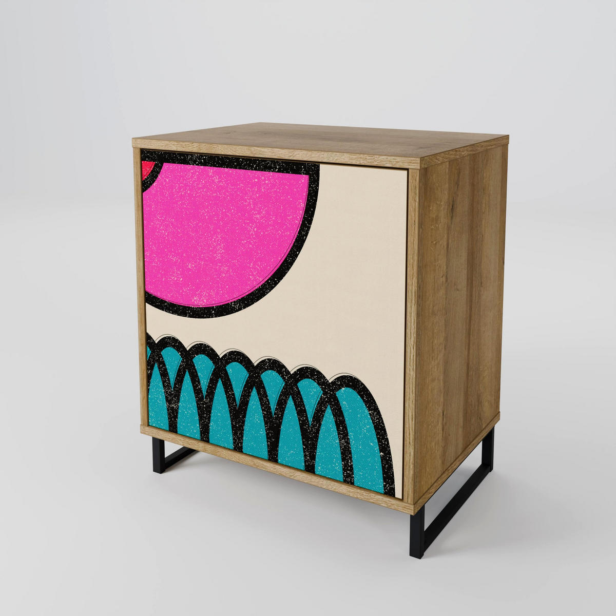 SIDEBOARD GEOMETRIC RHAPSODY, Eichefarben, 57,5x42x77,5 cm, Schräge Buchenholzfüße - Eichefarben/Buchefarben, Holzwerkstoff/Buchenholz (57.5/77.5/42cm) - SpaceRebels