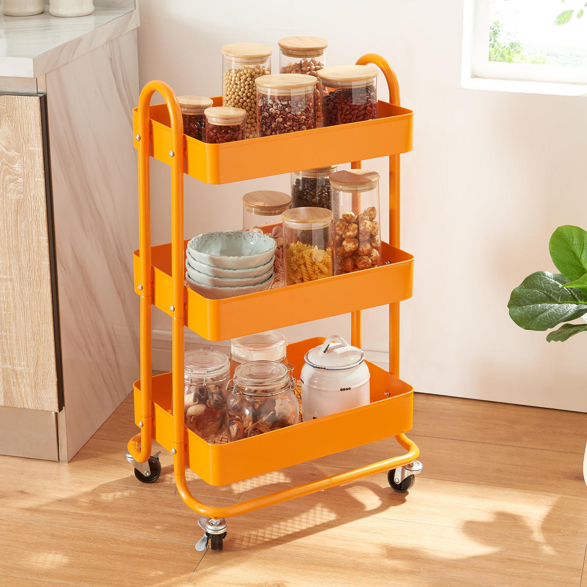 SERVIERWAGEN Pyhäntä - Orange, Metall (46/78.5/35cm) - [en.casa]