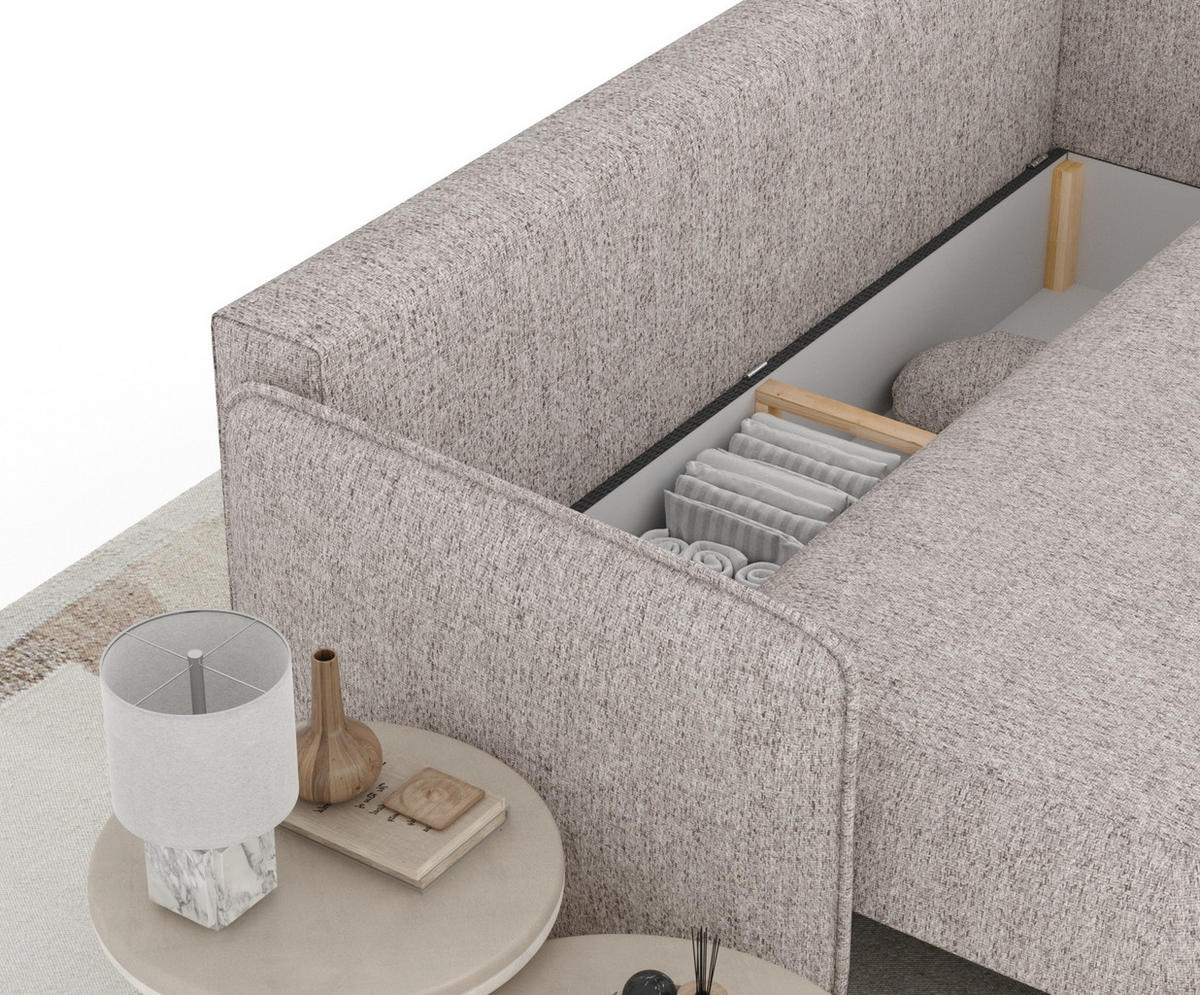 SCHLAFSOFA Mitsis Hellbraun Webstoff - Hellbraun/Schwarz, Holz/Holzwerkstoff (231/93/106cm) - Maison de Reve