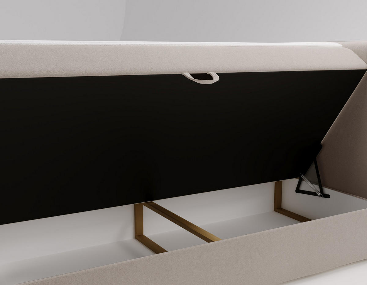 BOXBETT Berg Mit Matratze, Stoff Komodo Dunkelbeige 140x200 cm - Cappuccino, Holz (140/200cm) - Kaiser Möbel