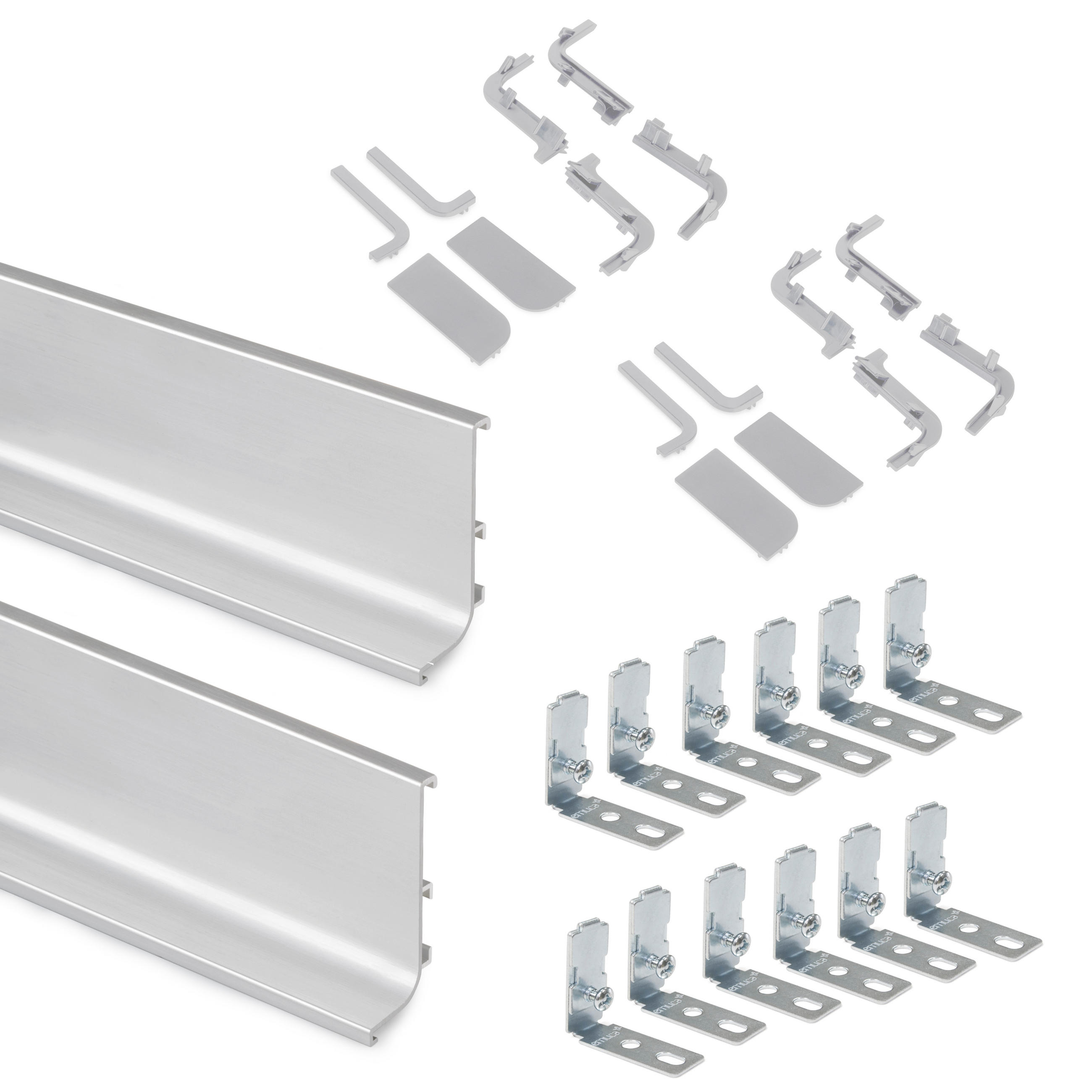 AUFLOTPROFILE Gola für Küchenmöbel, Länge 2,35m, mit Zubehör, Aluminium, matt eloxiert 2er-set - Grau, Metall (2.43/235cm) - EMUCA