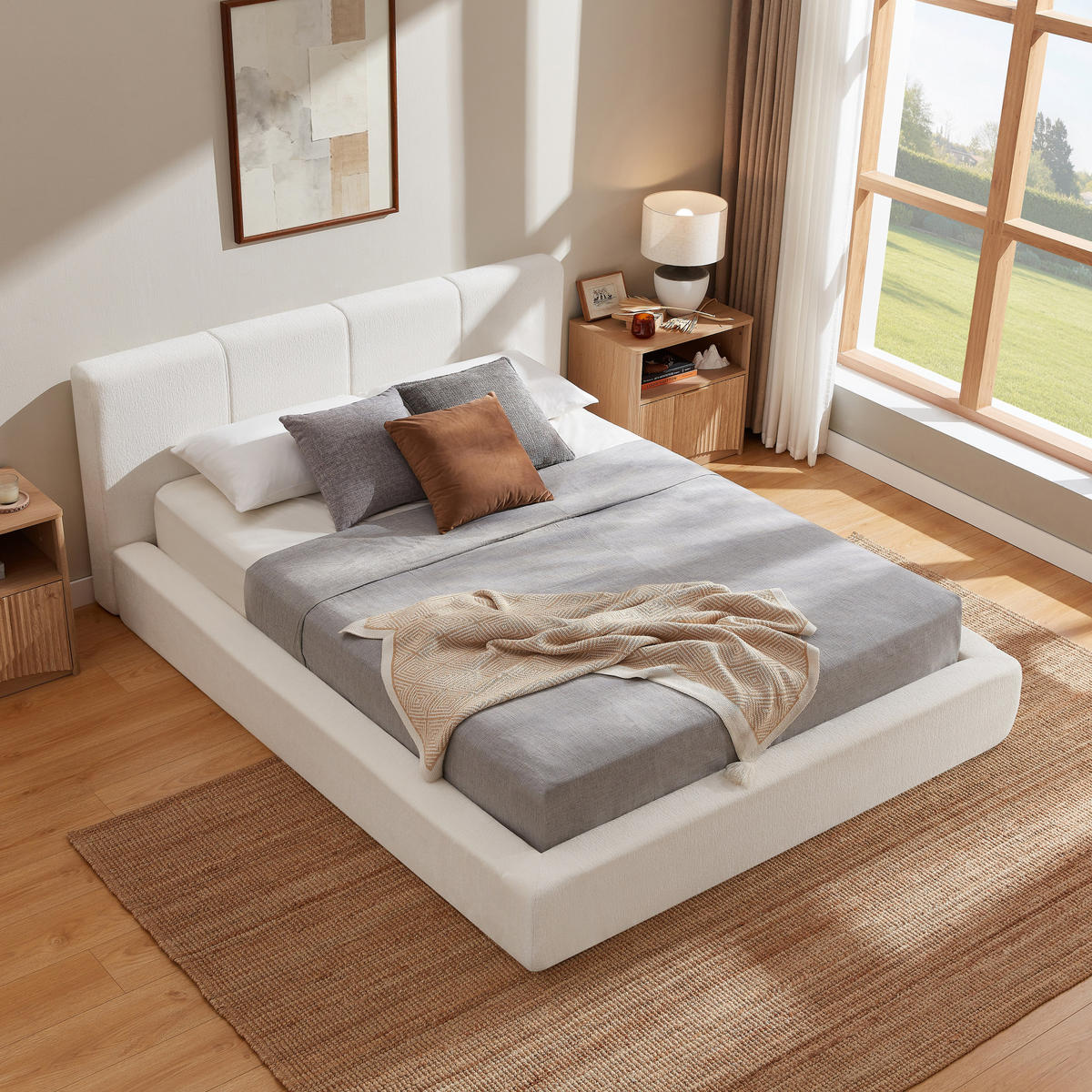 POLSTERBETT 160/200, komprimiert verpackt, Chenille, Metall Bettgestell, Cremeweiß - Creme, Textil (160/200cm) - LVHOM