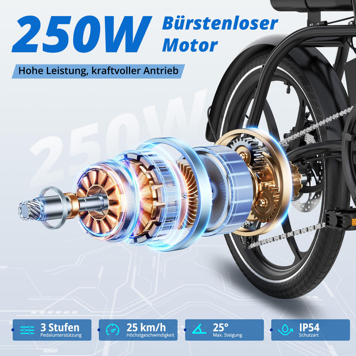 E-BIKE BK35S PRO , faltbar , 20 Zoll,7-Gang-Schaltung - Schwarz, Metall (73.5cm) - HITWAY
