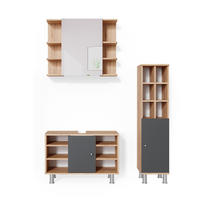 BADMÖBEL-SET Fynn Goldkraft Eiche 3 Teile, mit Midischrank Tür groß - Honigeiche/Anthrazit, Holzwerkstoff (60/54/32cm) - Vicco