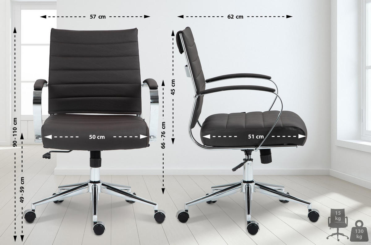 DREHSTUHL Echtleder Braun - Chromfarben/Braun, Leder/Metall (57/90/62cm) - CLP