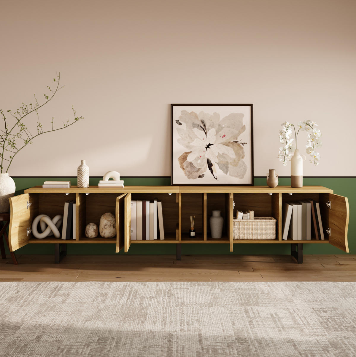 TV-SCHRANK mit Stauraum 191 x 38 x 46,5 cm Holzoptik Natur - Braun, Holzwerkstoff (38/46.5/191cm) - Beauniv