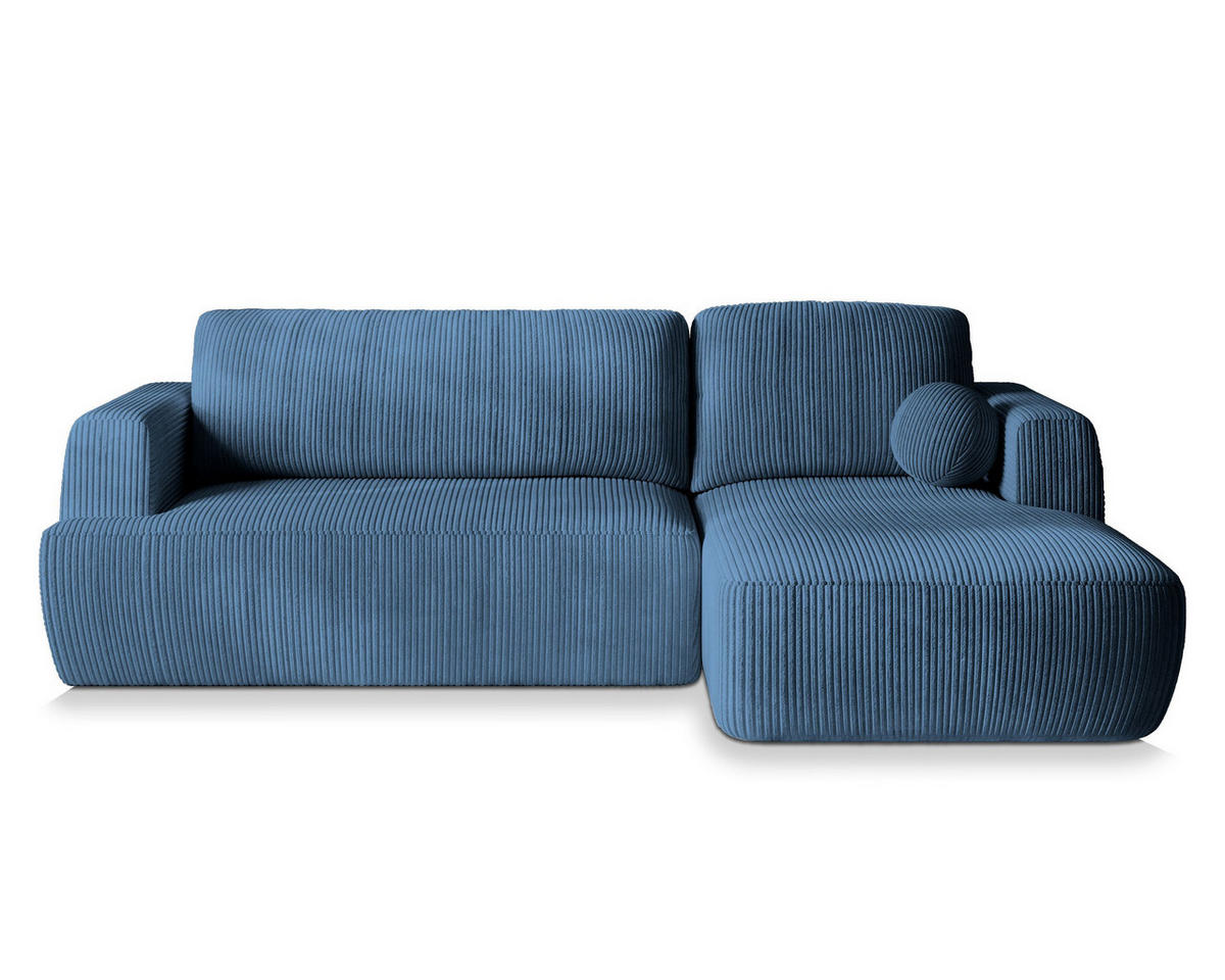 ECKSOFA SENTI P R-S Blau Kordstoff mit Schlaffunktion - Blau, Holz (246/148cm) - MASSENO