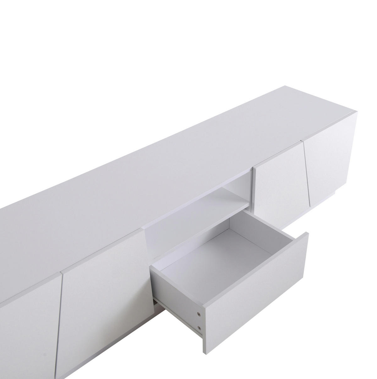 TV ormarić 170/37/42 cm bijeli od MDF-a s četvora vrata i otvorenim policama - bijela, drvni materijal (170/42/37cm) - OKWISH