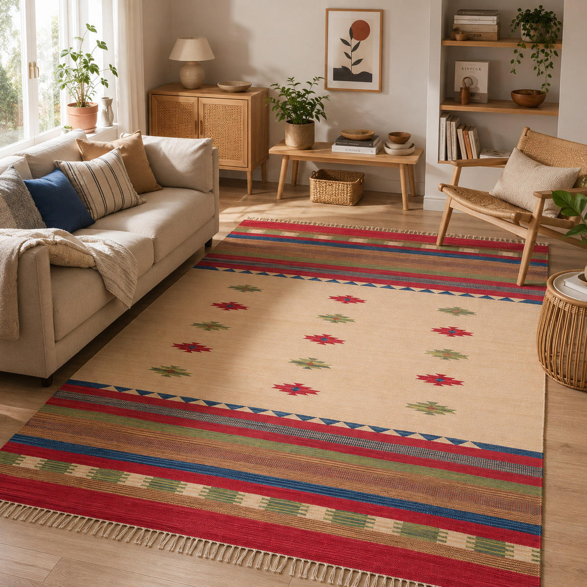 FLECKERLTEPPICH BAUMWOLLE NATUR KELIM LINA TREND - Rot, Textil (160/230cm) - Pergamon