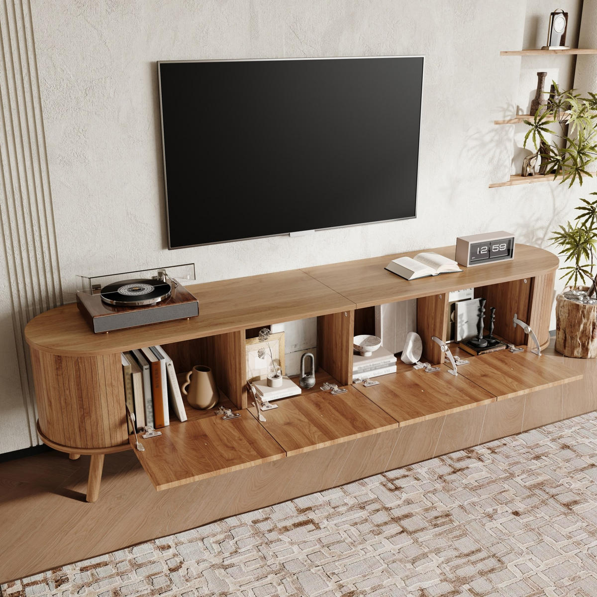 LOWBOARD 180/38/47 cm aus MDF und Holzwerkstoff mit Klapptüren Eichenfarben - Braun, Holzwerkstoff (180/47/38cm) - Modenvie