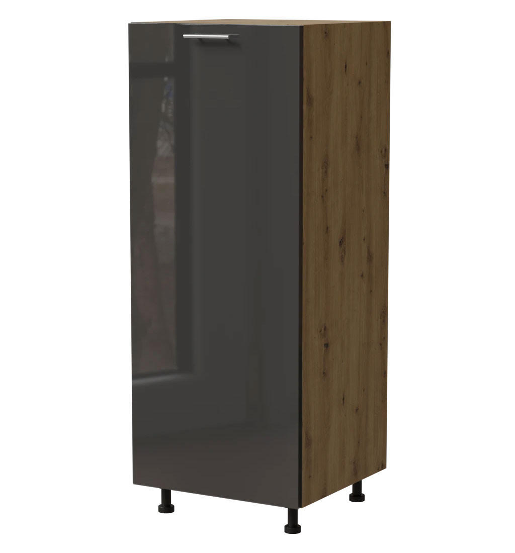 VORRATSSCHRANK Essen Graphit Hochglanz / Eiche Artisan Matt 60 / 59 / 154cm - Graphitfarben/Eiche Artisan, Holz/Holzwerkstoff (60/154/59cm) - Feldmann-Wohnen