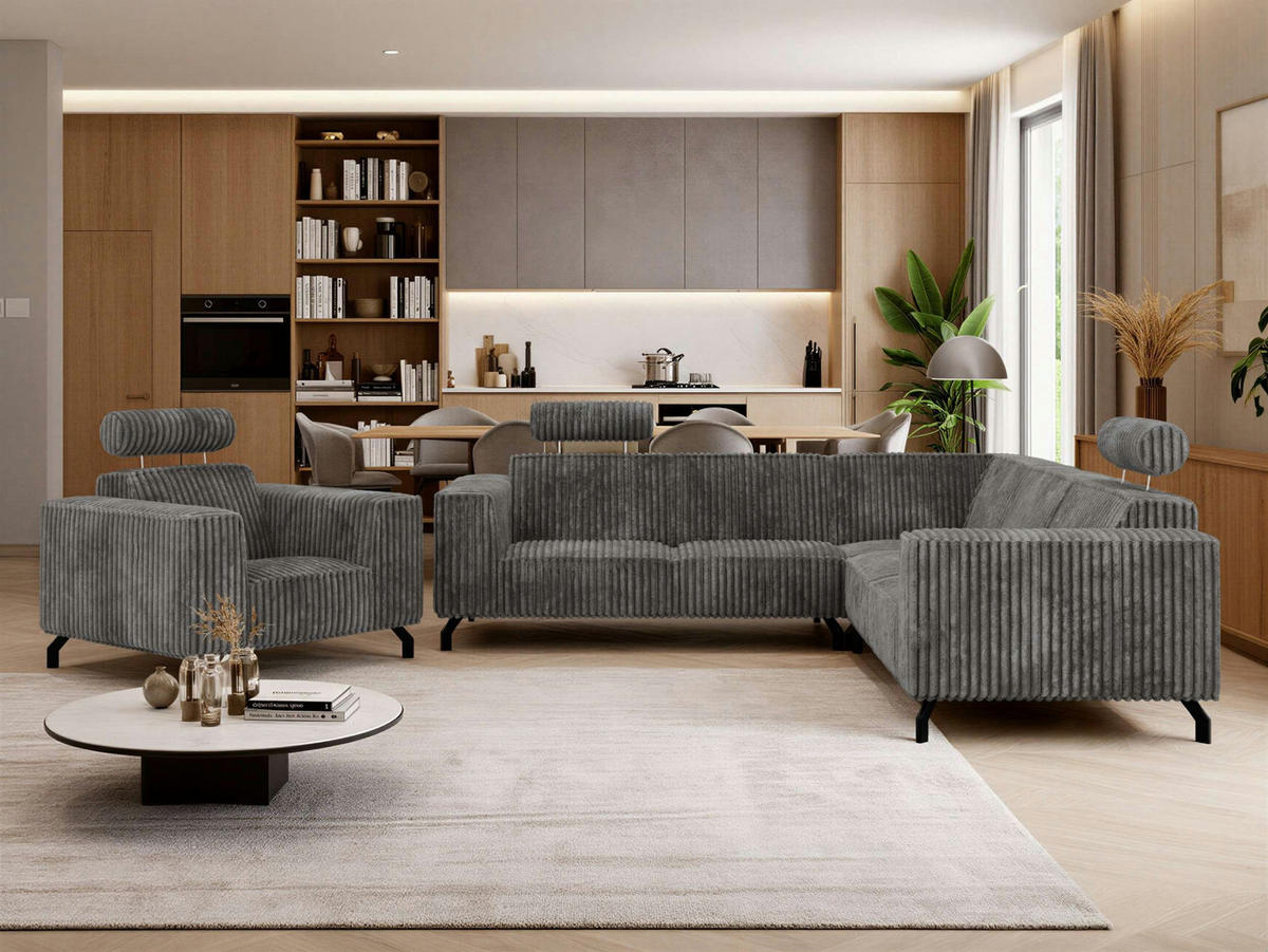 SEDACIA ZOSTAVA L+1 VESANO - Sivá Manšester - čierna/sivá, kov/textil (260/90/260cm) - MKS
