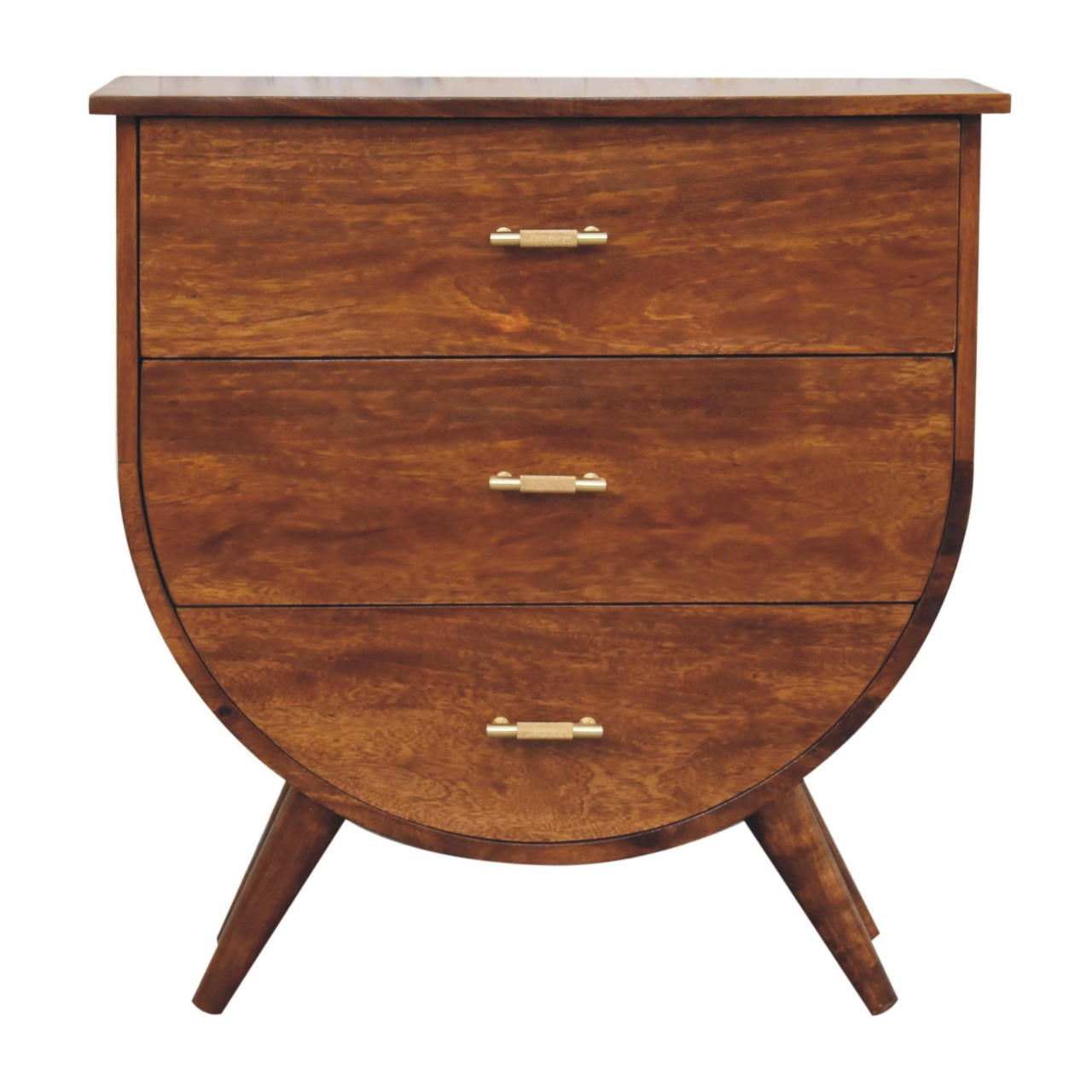 KOMMODE Agra, 3 Schubladen, Nordische Beine - Kastanienfarben/Messingfarben, Holz/Metall (70/73/35cm) - Artisan Furniture