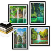 WANDBILDER 4er-Set - 50x50 cm & 40x60 cm Schwarzer Rahmen - Grüne Landschaften, Wasserfälle - Schwarz, Kunststoff (50/50cm) - ArtPrintCave