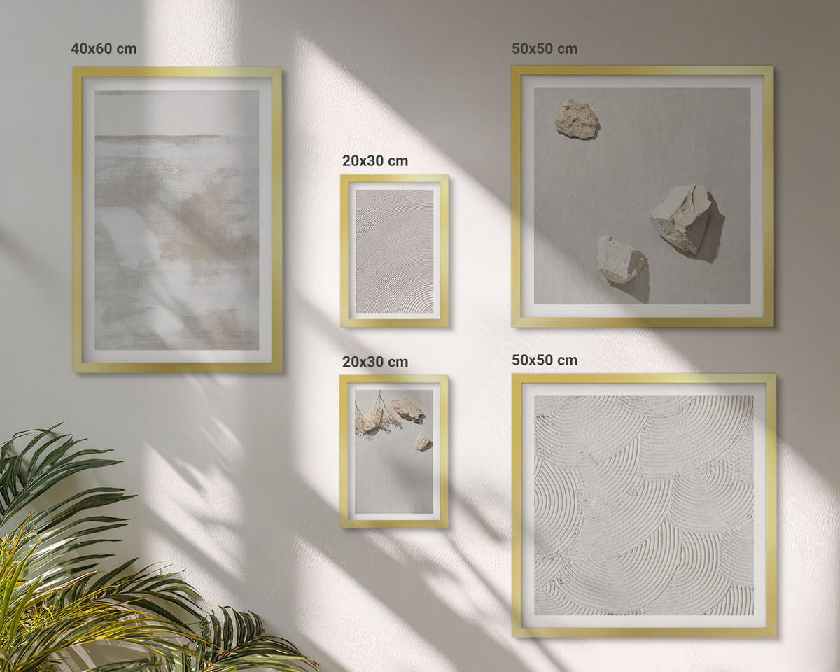 WANDBILDER 5er Set - 50x50 cm & 20x30 cm & 40x60 cm Goldrahmen - Boho-Textur aus Sandsteinen - Goldfarben, Kunststoff (40/60cm) - ArtPrintCave