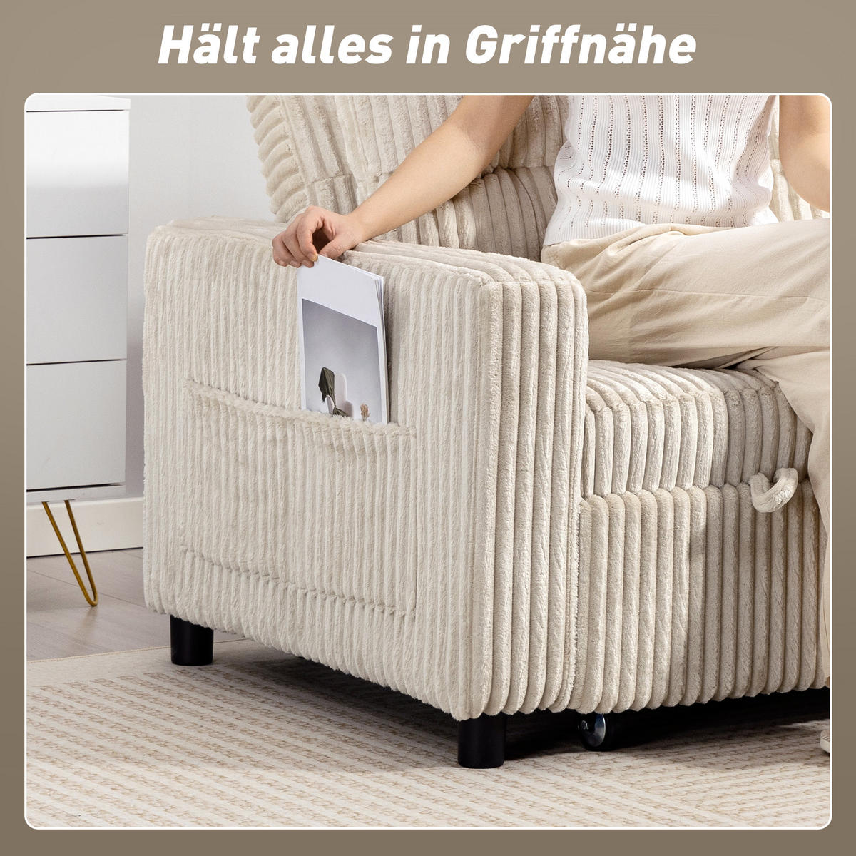 SCHLAFSOFA, 2-Sitzer Sofa 157x190cm mit Schlaffunktion, Verstellbare Rückenlehne - Creme/Schwarz, Kunststoff/Textil (90/91/157cm) - HOMCOM