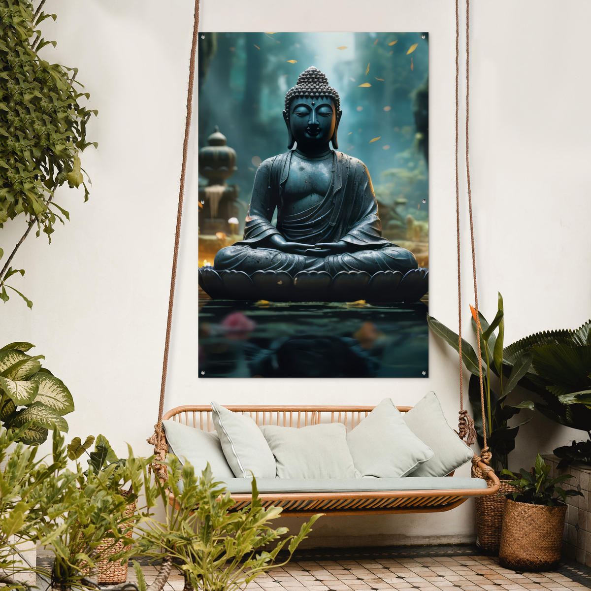 ZAHRADNÍ PLAKÁT Buddha - Socha - Buddha - Zen - Umění - Buddha 120x180 cm - tmavě šedá, plast (120/180/0.2cm) - OnlyWow