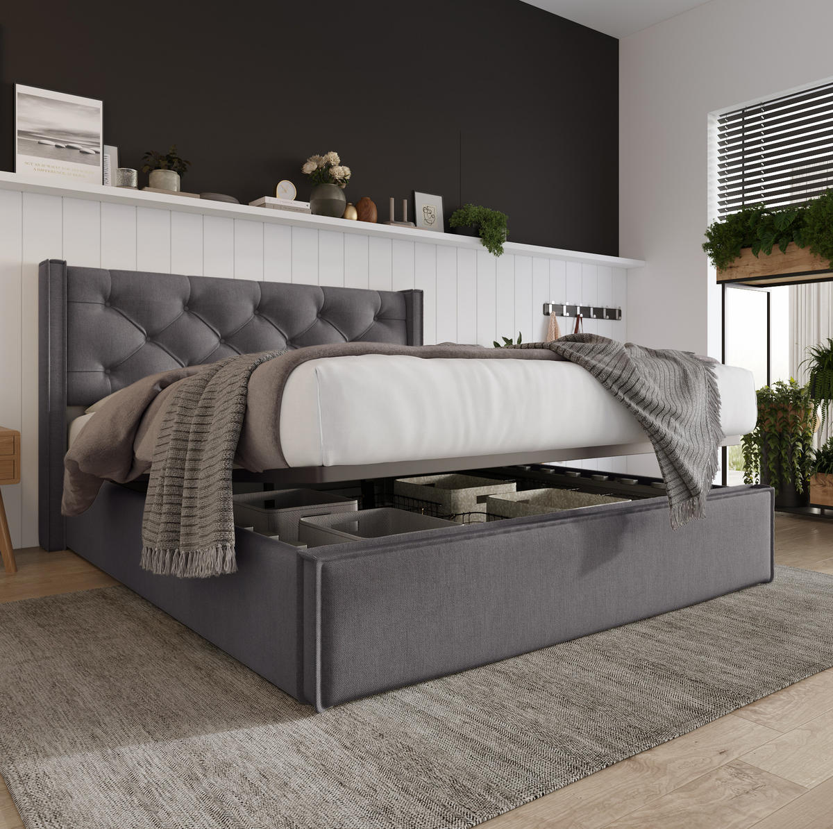 POLSTERBETT 140/200 cm Grau Doppelbett mit Matratze Lattenrost und Stauraumfunktion - Grau, Textil (140/200cm) - OKWISH