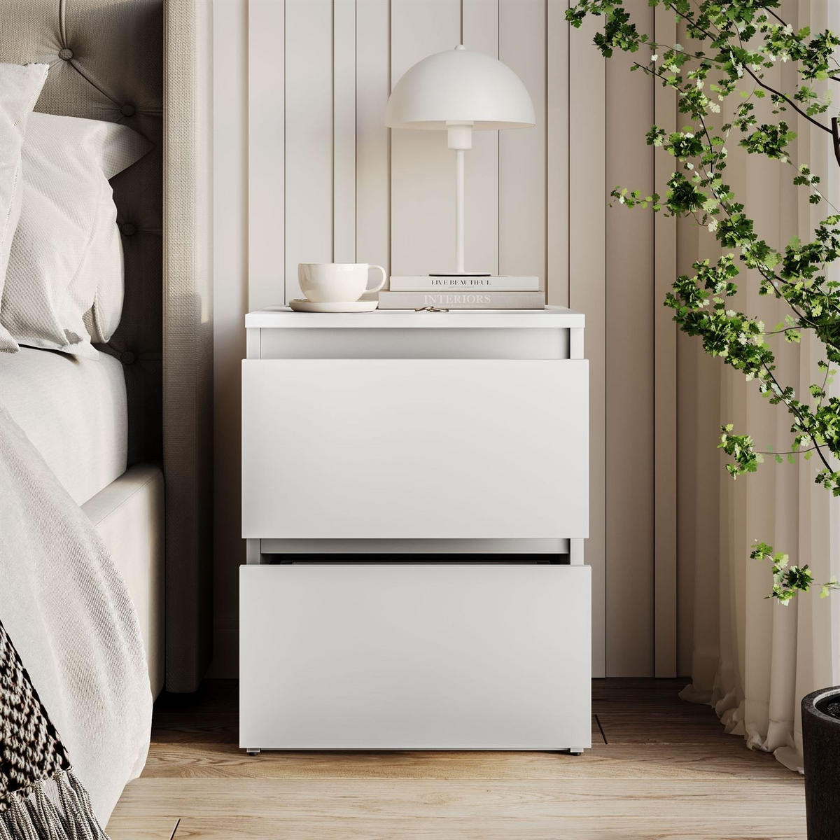 NACHTTISCH HANA W2 Weiß - Weiß, Holzwerkstoff (40/52/40cm) - Lookway