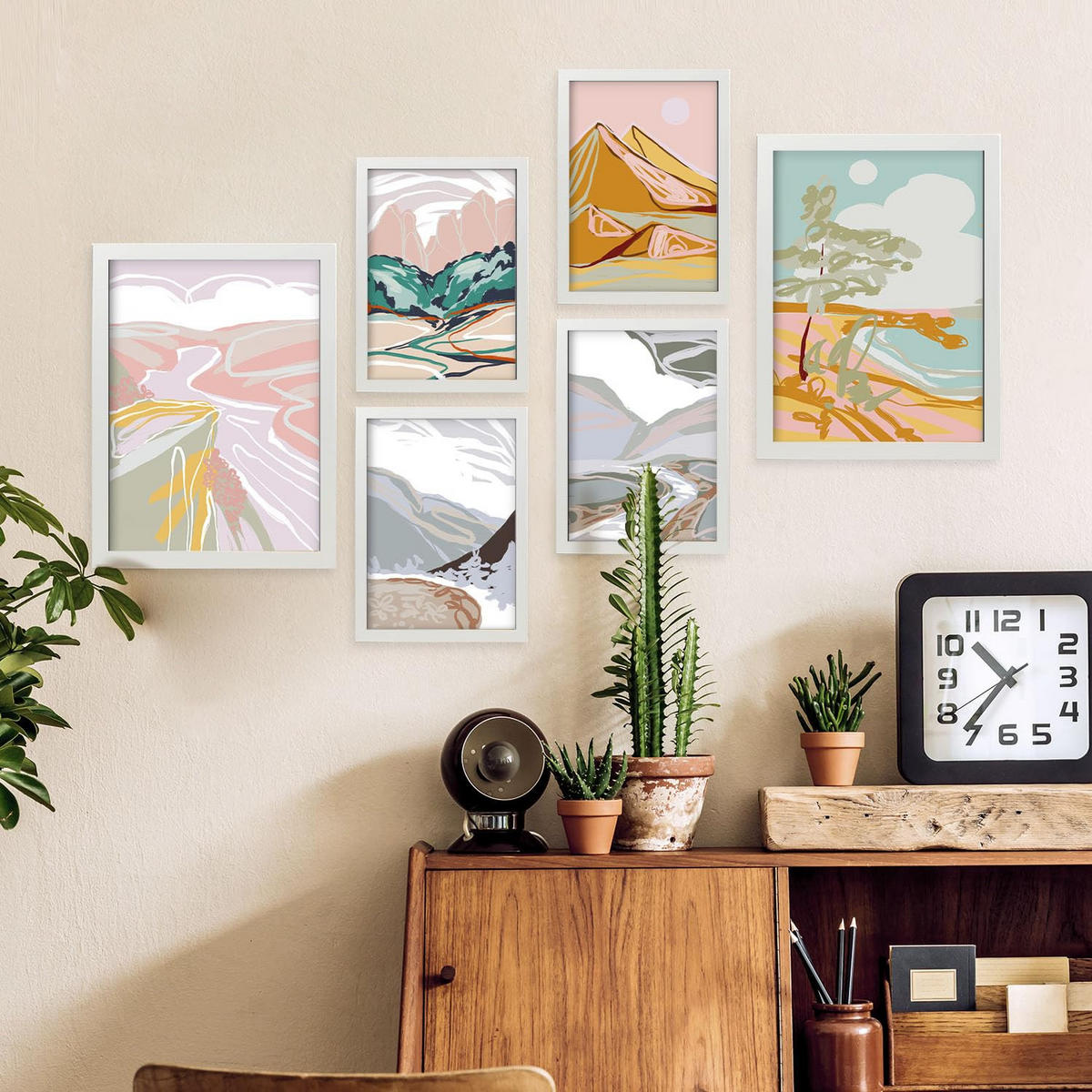 POSTER Set Mit 6 Küstenlandschaftsabstrakte Größe A3 & A4 Weißer Rahmen - Weiß, Papier (29.7/1cm) - Nacnic