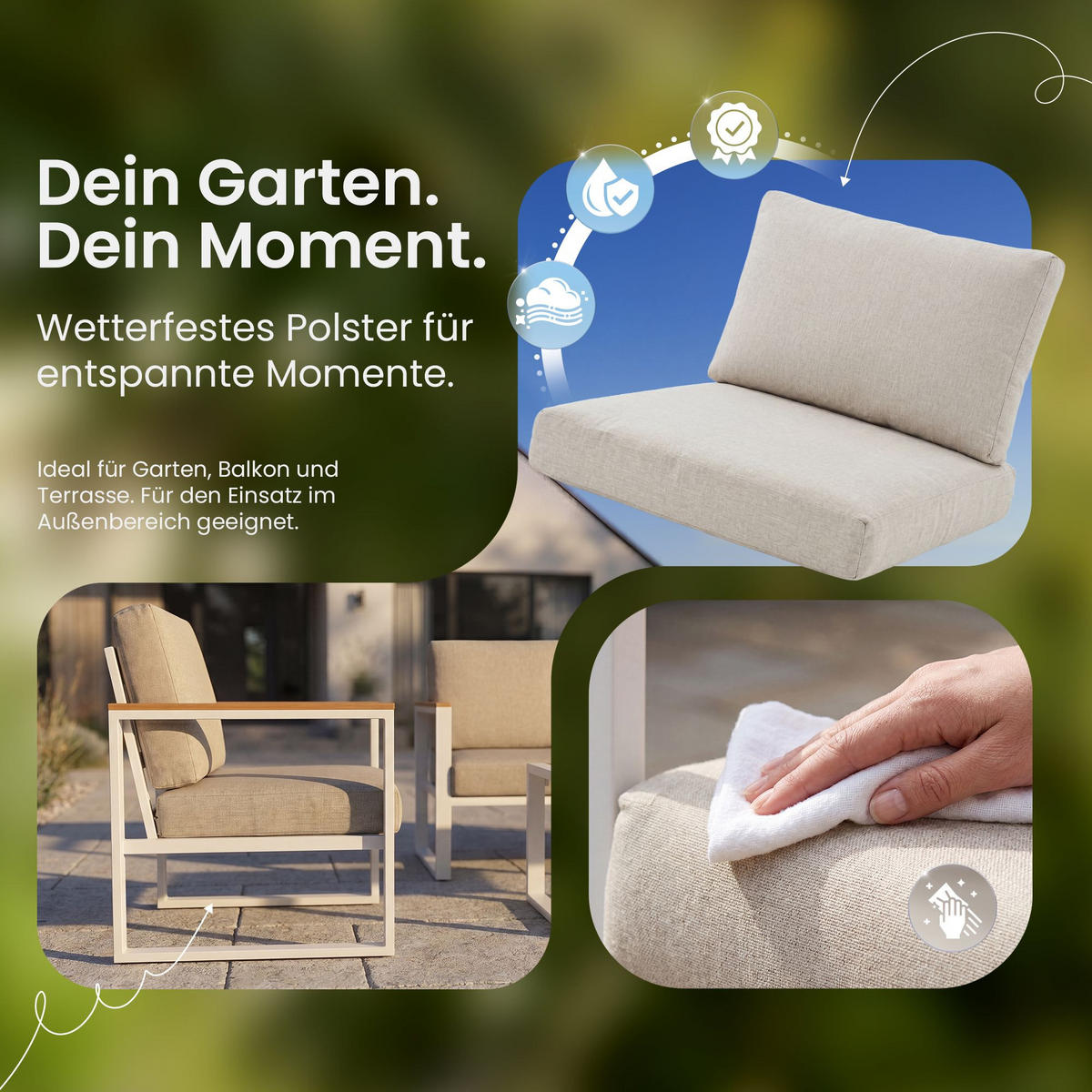 GARTENSITZGRUPPE Stoff Weiß (4-teilig) - Weiß, Textil - CLP