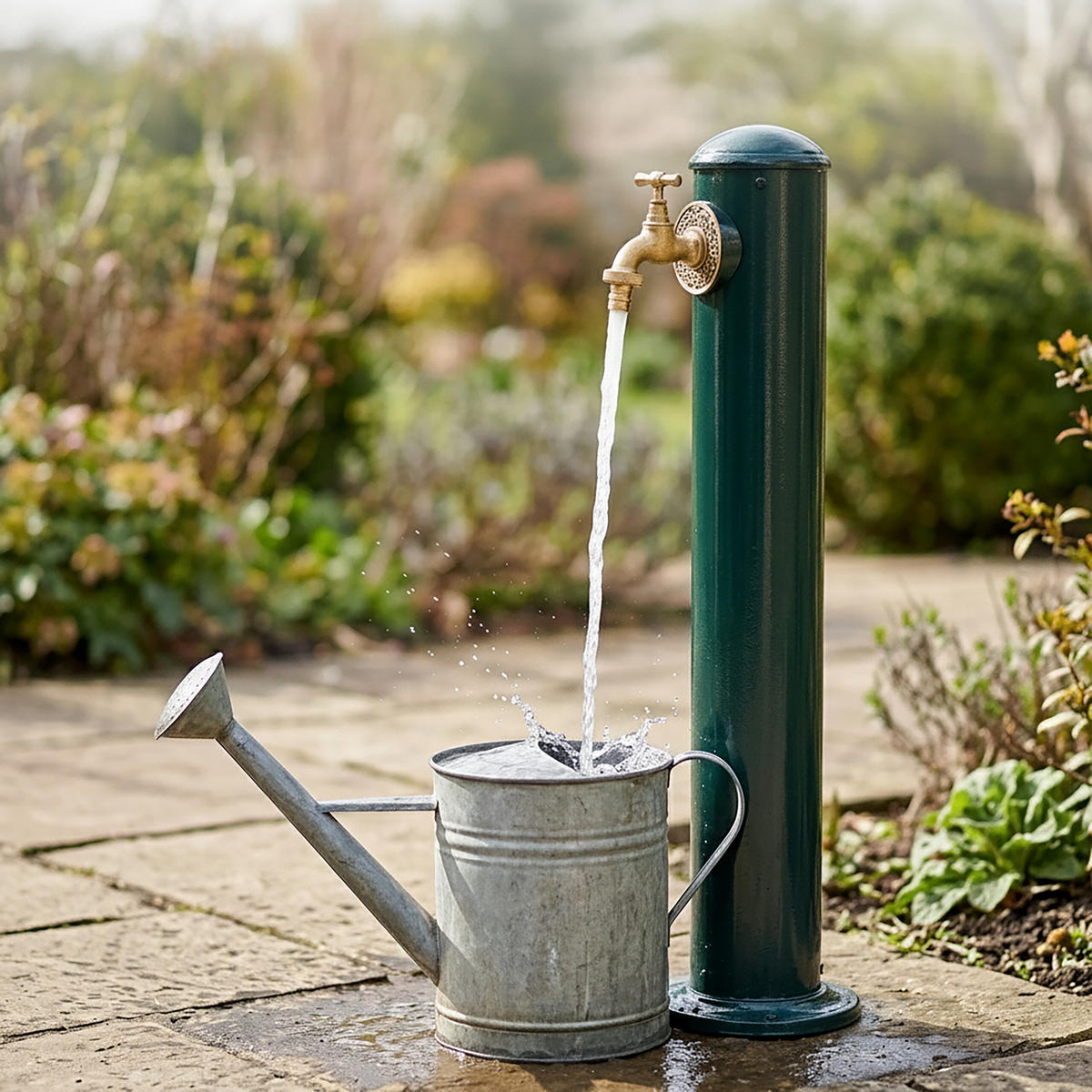 WASSERZAPFSÄULE Grün Garten Antik Aluminium - Grün, Metall (17/17/91cm) - Relaxdays
