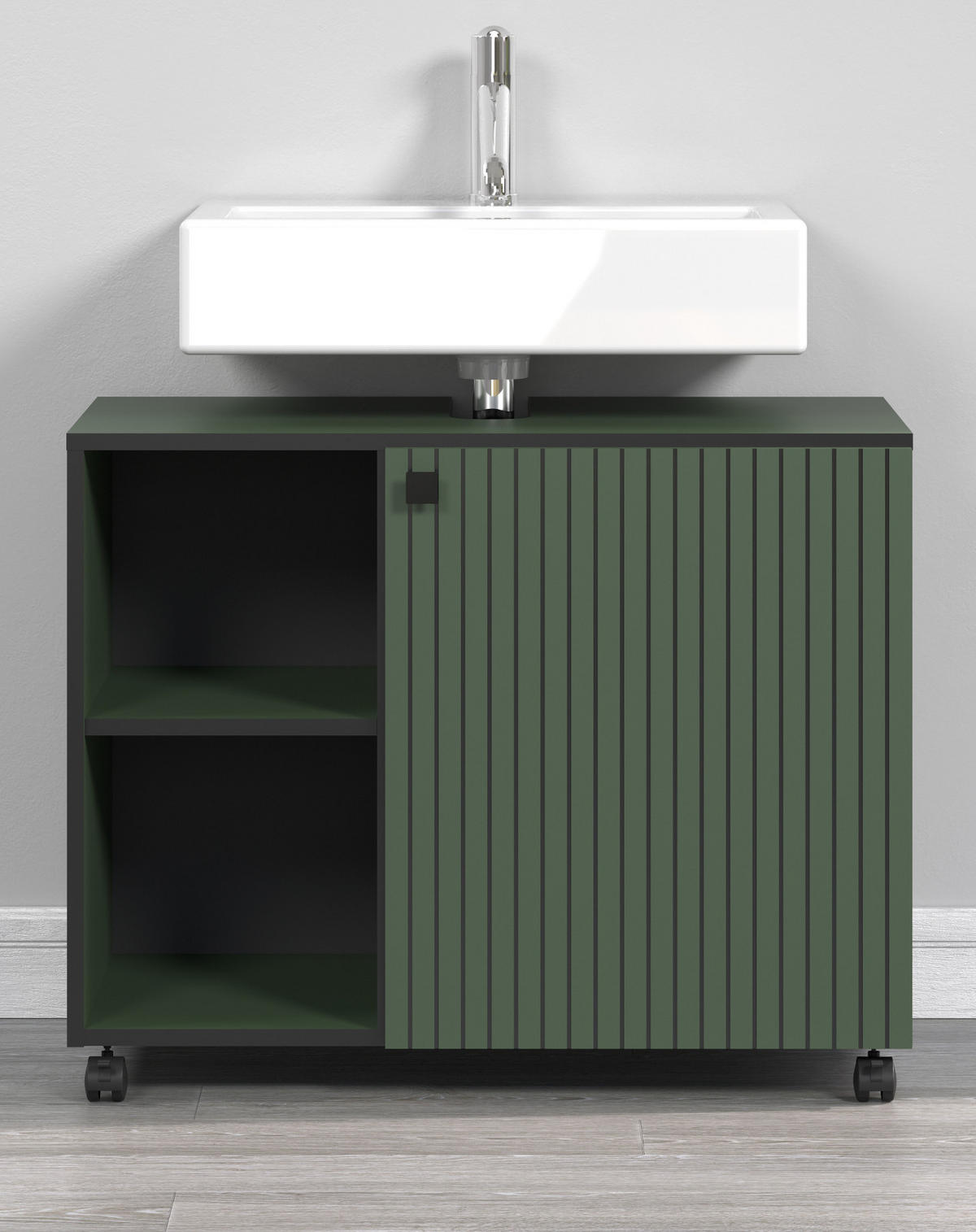 WASCHBECKENUNTERSCHRANK grün 80 cm, Badschrank auf Rollen - Schwarz/Grün, Holzwerkstoff/Metall (80/64/42cm) - Top.Furn