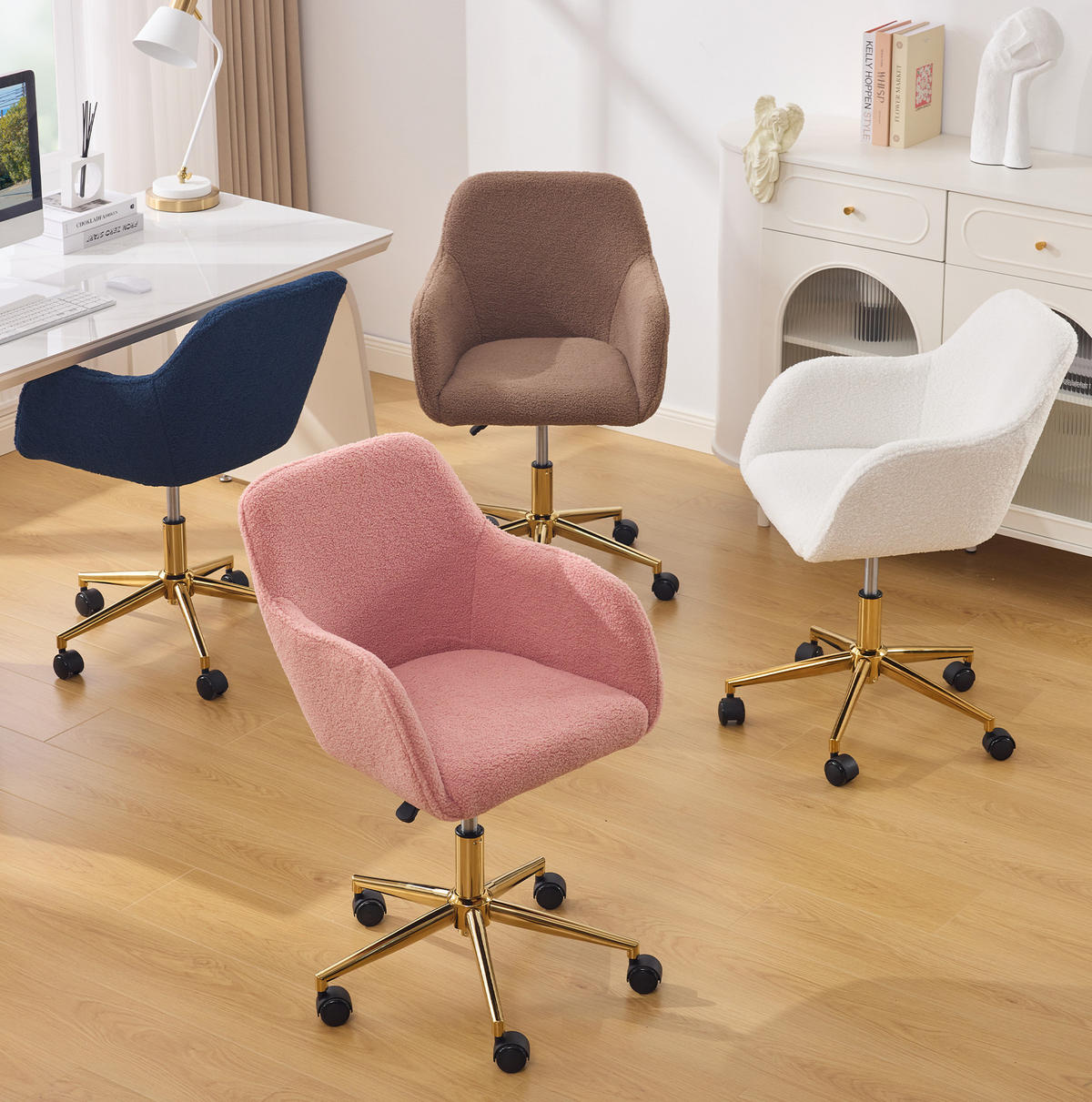DREHSTUHL 58/58/86 cm ivory aus Lammfell-Optik mit 360° Drehung - Creme, Textil (58/86/58cm) - OKWISH
