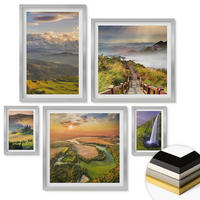 WANDBILDER 5er Set - 50x50 cm & 20x30 cm & 40x60 cm Silberner Rahmen - Grüne Hügel mit einer Burg - Silberfarben, Kunststoff (40/60cm) - ArtPrintCave
