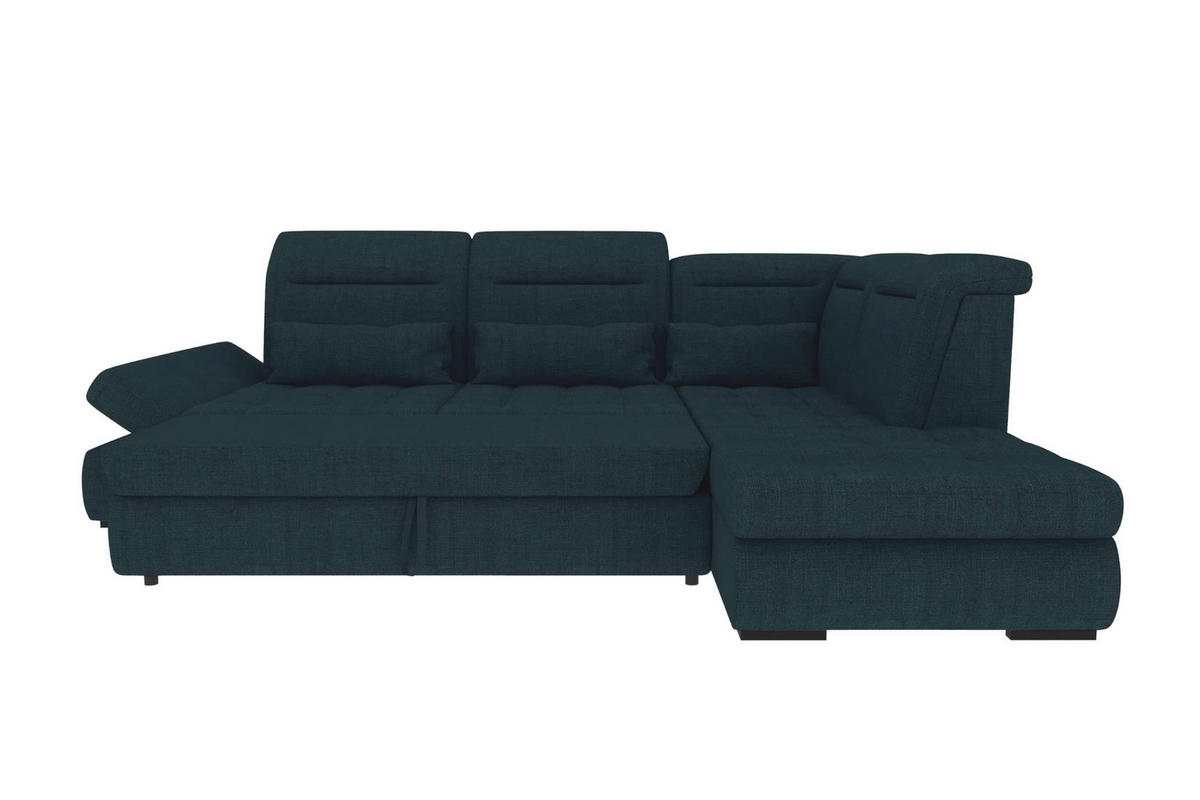 ECKSOFA Toscana Velours inkl. Schlaffunktion - Dunkelblau, Textil (279/227cm) - 99rooms