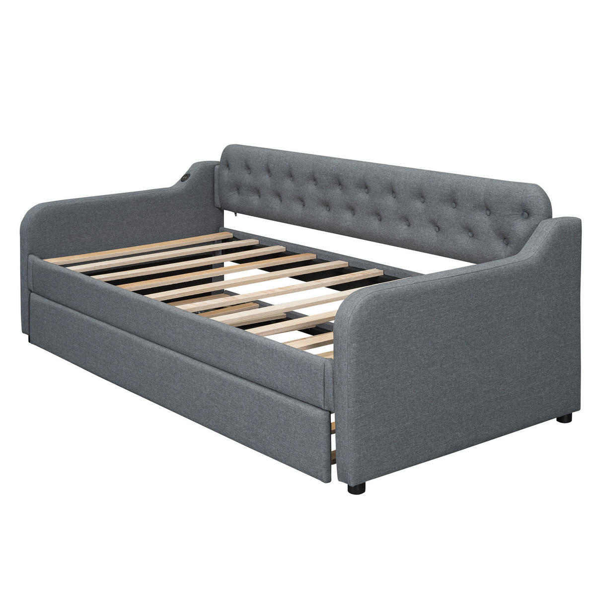 POLSTERBETT 90/200 cm mit Polsterbett und USB-Anschluss, Grau - Grau, Textil (90/200cm) - Flora Grace