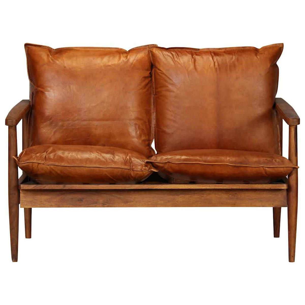2-SITZER-SOFA Echtleder Akazienholz Braun - Braun, Leder (116/74/69cm) - vidaXL