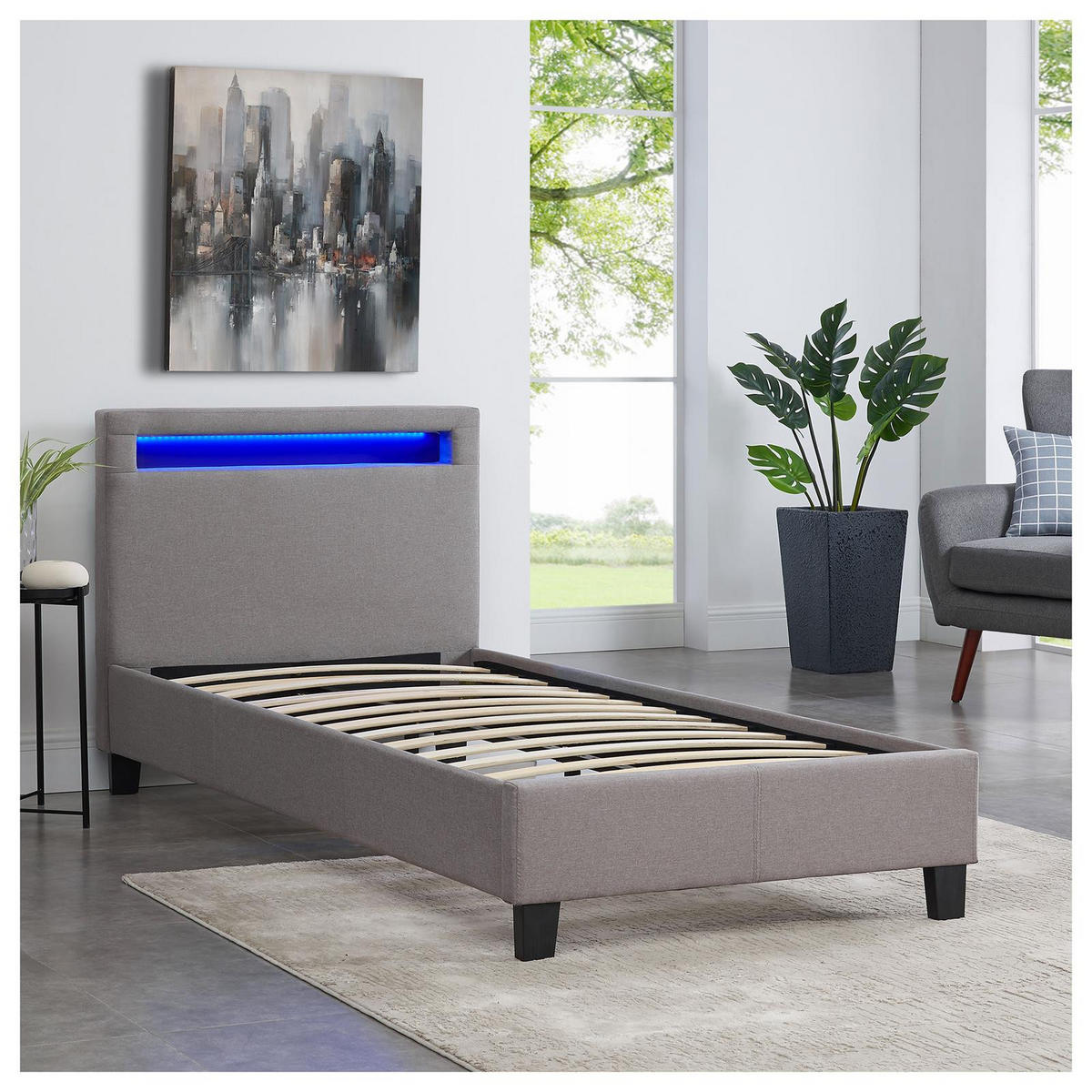 POLSTERBETT MIT LED HIMALAYA 90X200 CM - Grau, Textil (90/200cm) - CARO-Möbel