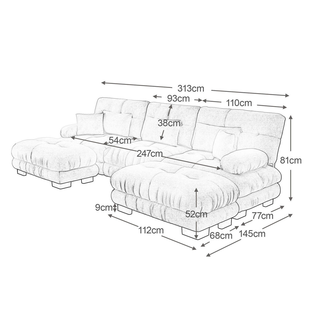 ECKSOFA 313/145/81 cm pink aus Chenille mit modularem Design, Tiefsitz und Ottomane - Pink, Textil (145/313cm) - OKWISH