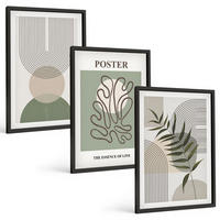 BILDER SET 3er Set - 40x60 cm Schwarzer Rahmen - Geometrische botanische Muster - Schwarz, Kunststoff (40/60cm) - TULUP