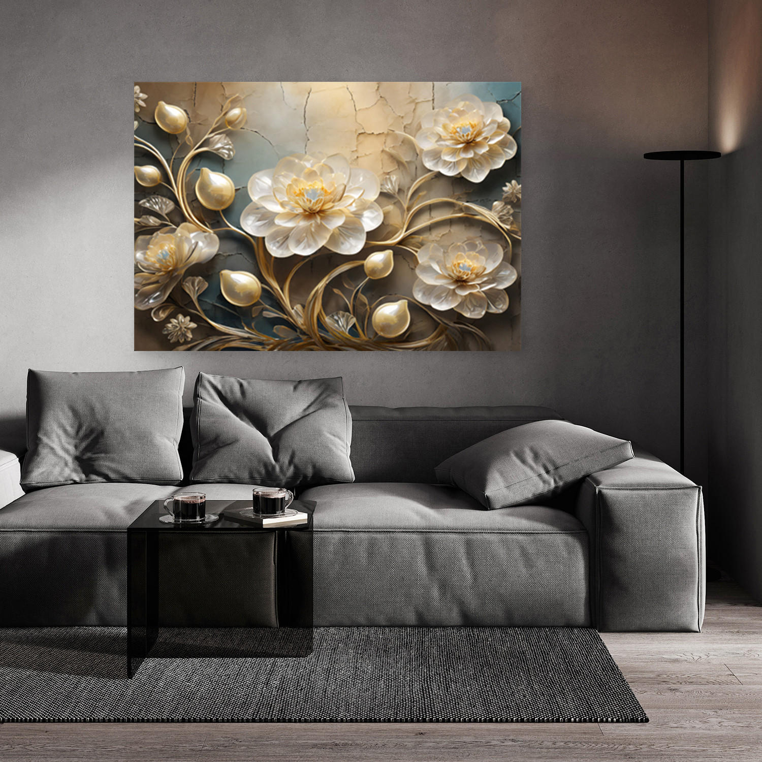 WANDBILD blumen gold glamour - Goldfarben, Textil (60/40cm) - Feeby