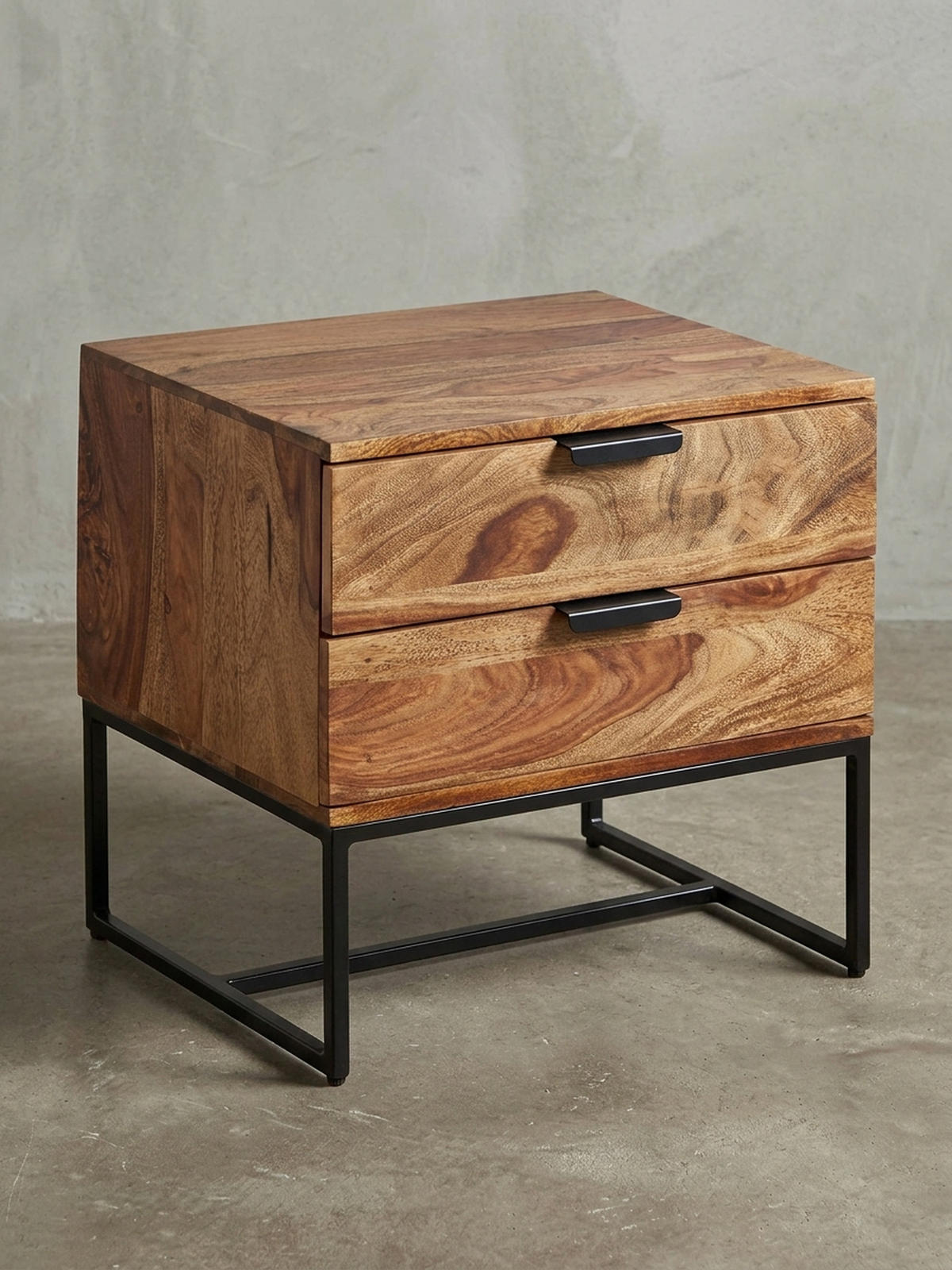 NACHTTISCH – Massivholz/Eisen, 50x40x51 cm, 2 Schubladen, Industrial-Stil - Schwarz/Braun, Holz/Metall (50/51/40cm) - KADIMA DESIGN