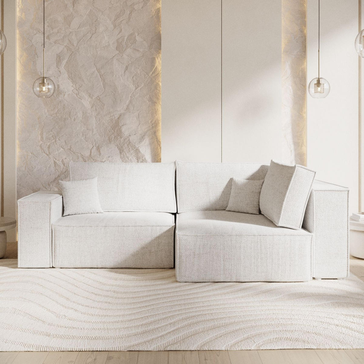 ECKSOFA AVION mit Schlaffunktion Creme im Neve Stoff - Creme/Schwarz, Holz/Holzwerkstoff (253/148cm) - AltaBeds