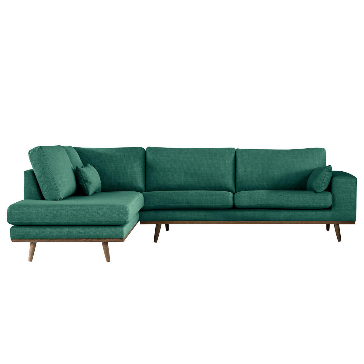 ECKSOFA mit Ottomane - Dunkelgrün/Eichefarben, Eichenholz/Textil (287/219cm) - home24