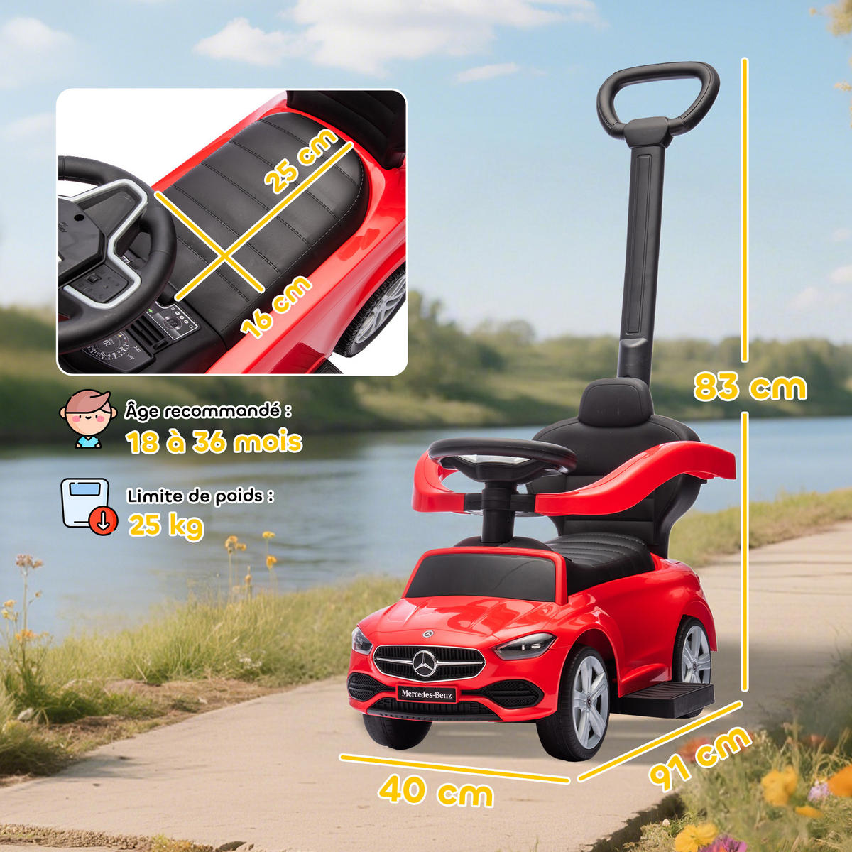 RUTSCHFAHRZEUG DE-16978 2-in-1 mit Schiebegriff und Hupe Schwarz - Rot, Kunststoff (91/40/83cm) - ComfortXL