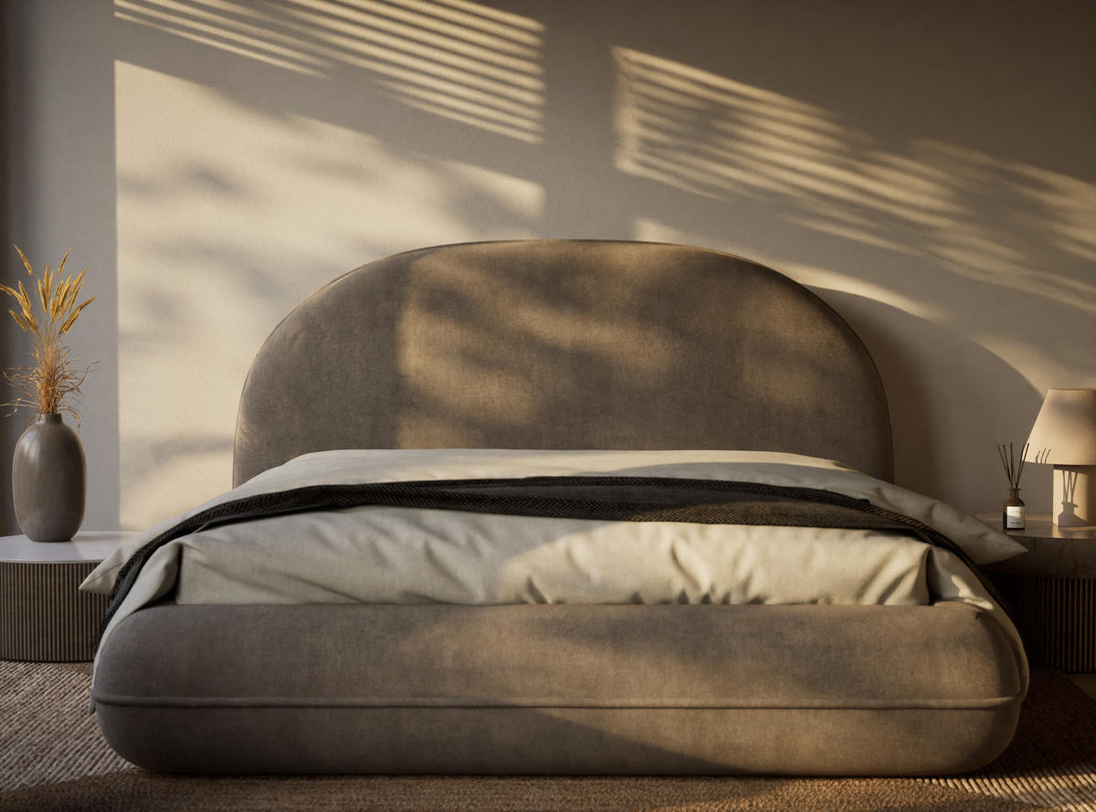 POLSTERBETT Koji Braun 180/200 cm im Chenille-Stoff - Schwarz/Naturfarben, Holz/Holzwerkstoff (180/200cm) - Maison de Reve