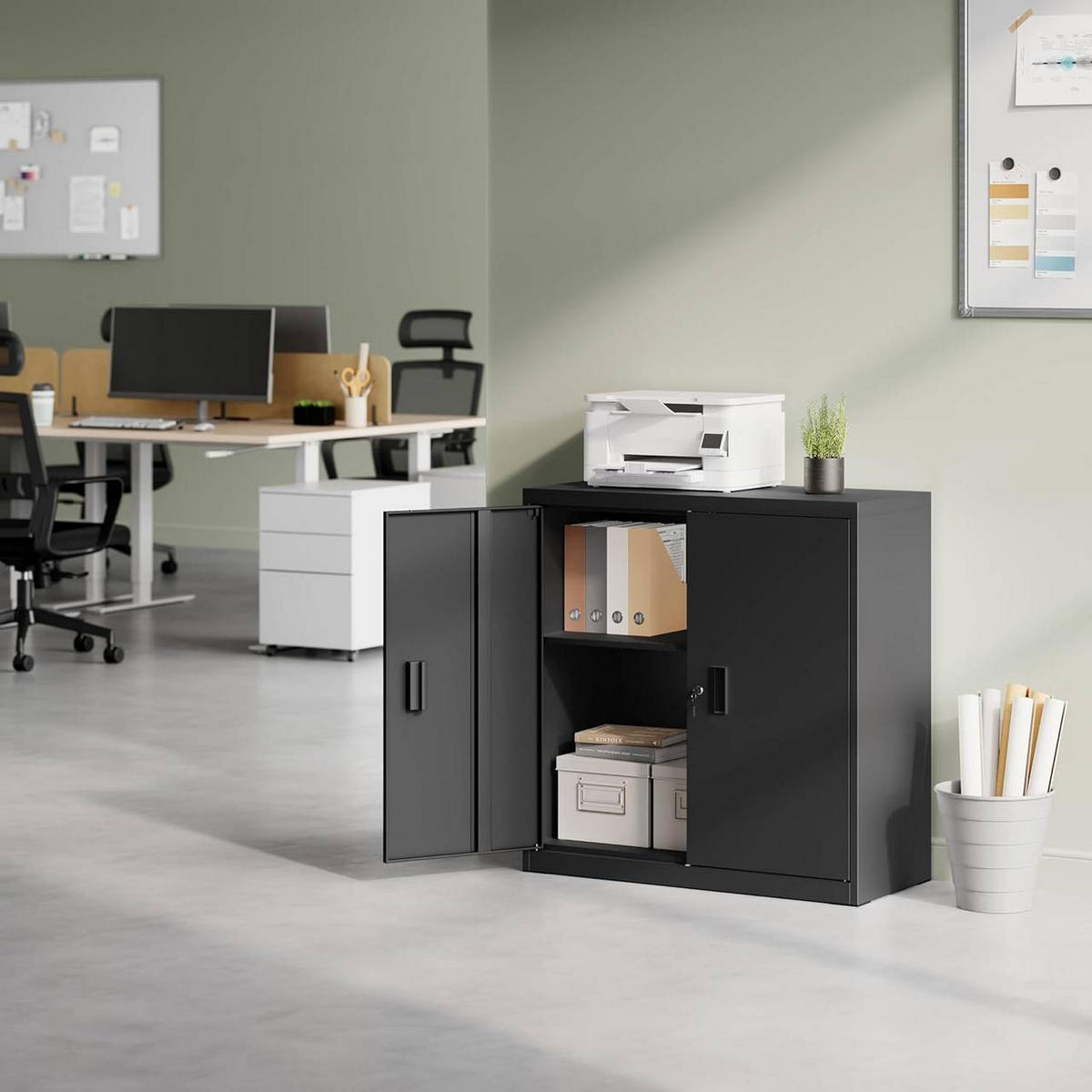 AKTENSCHRANK abschließbar, 90x92x40cm, Metall, Schwarz - Schwarz, Metall (90/92.5/40cm) - Woltu