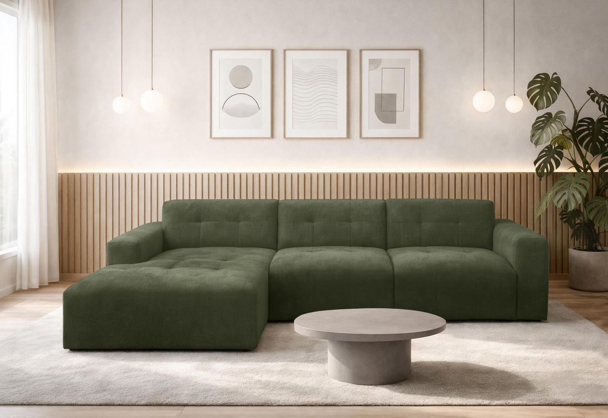 ECKSOFA L Form Corlu Grün 310/165/78 cm – stilvolle kleine Eckcouch Links - Schwarz/Grün, Kunststoff/Textil (310/165cm) - AX Living