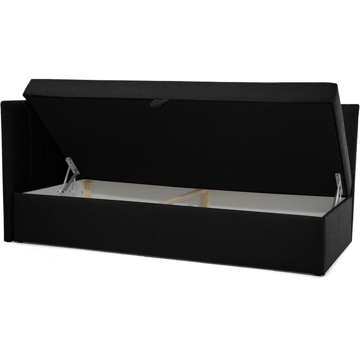 SCHLAFSOFA Rafi, Eckbett mit Bettkasten, 90x200 cm, Schwarz - Schwarz, Textil (209/94/102cm) - Beautysofa