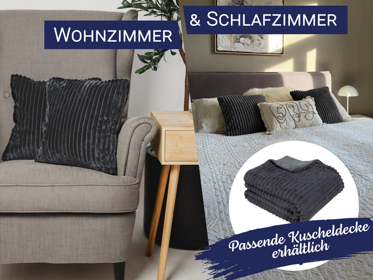 KISSENBEZUG, 2er-Set, 40 x 40 cm, 100% Polyester, Grau - Graphitfarben, Textil (40/40cm) - Zollner