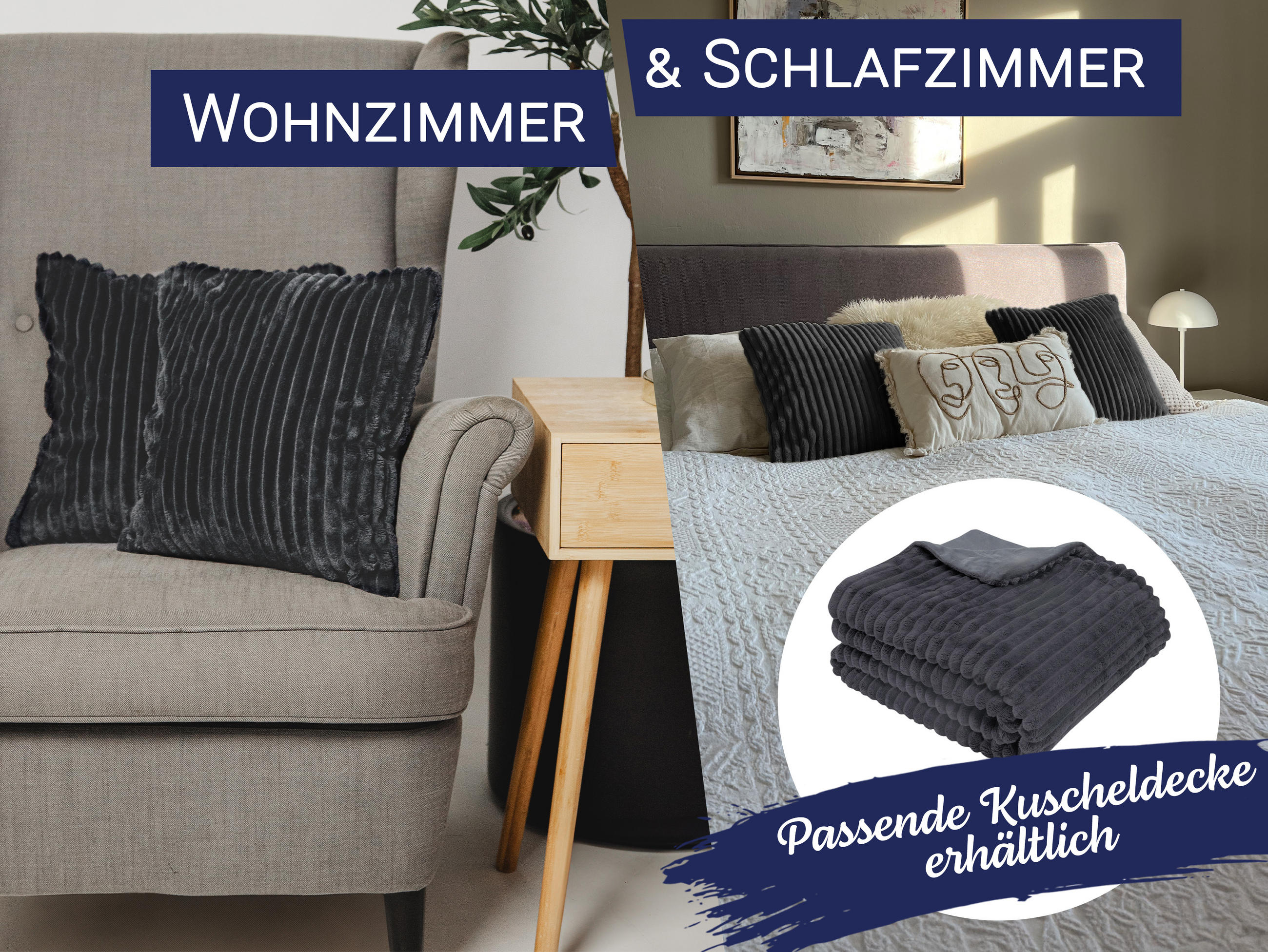 Thumbnail - Zollner Kissenbezug,, Graphit, Textil, 40x40 cm, Oeko-Tex® Standard 100, Wohntextilien, Bezüge, Kissenbezüge