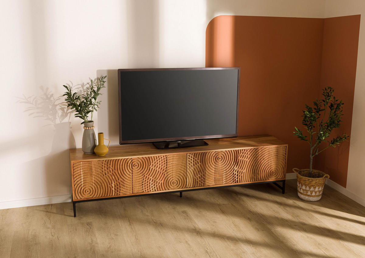 TV-BOARD Akazie 220x40x55 natur lackiert MARRAKESCH #106 - Naturfarben, Holz (220/55/40cm) - Massivmoebel24